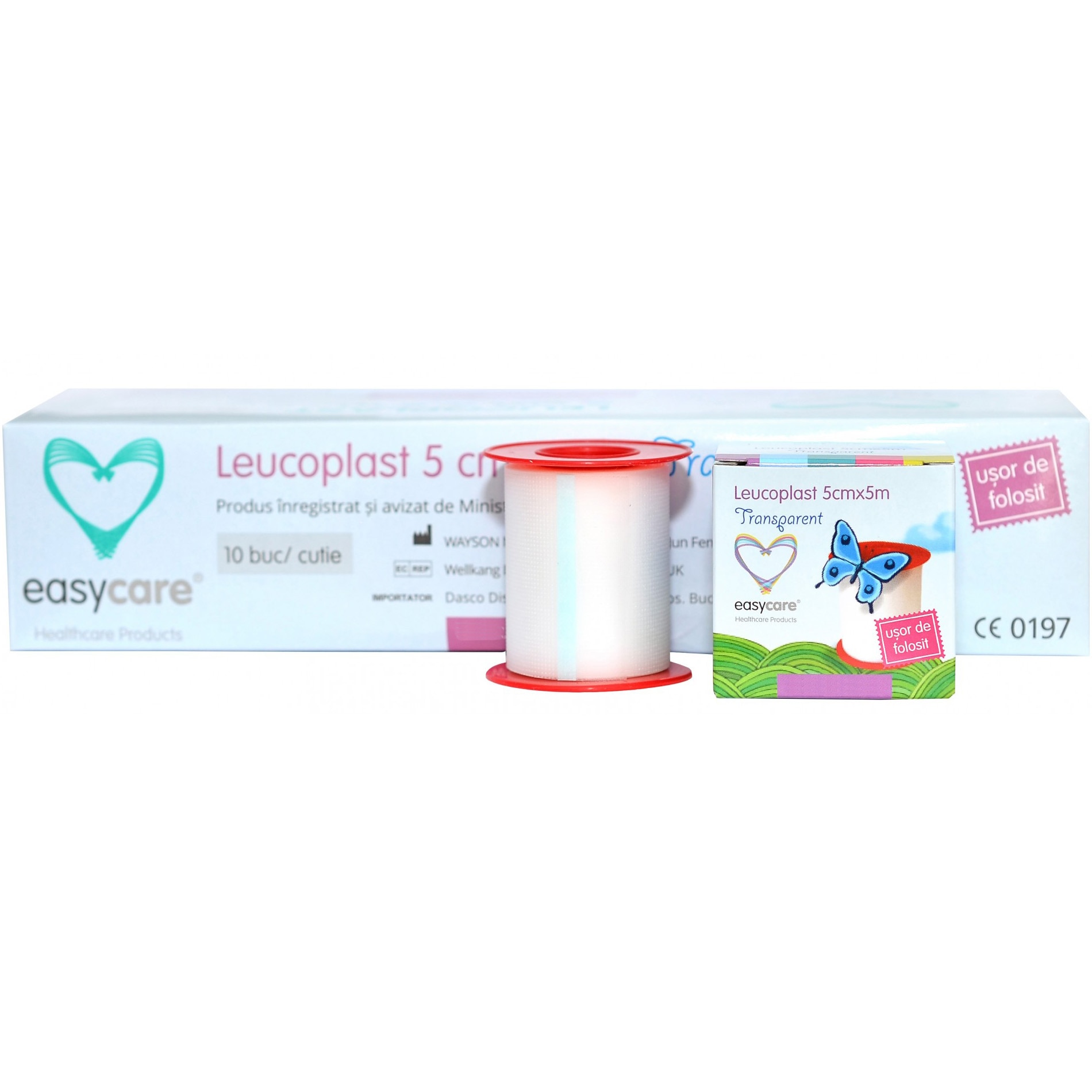 Leucoplast Transparent 5cm x 5m in cutie individuala Easycare, 10 bucati