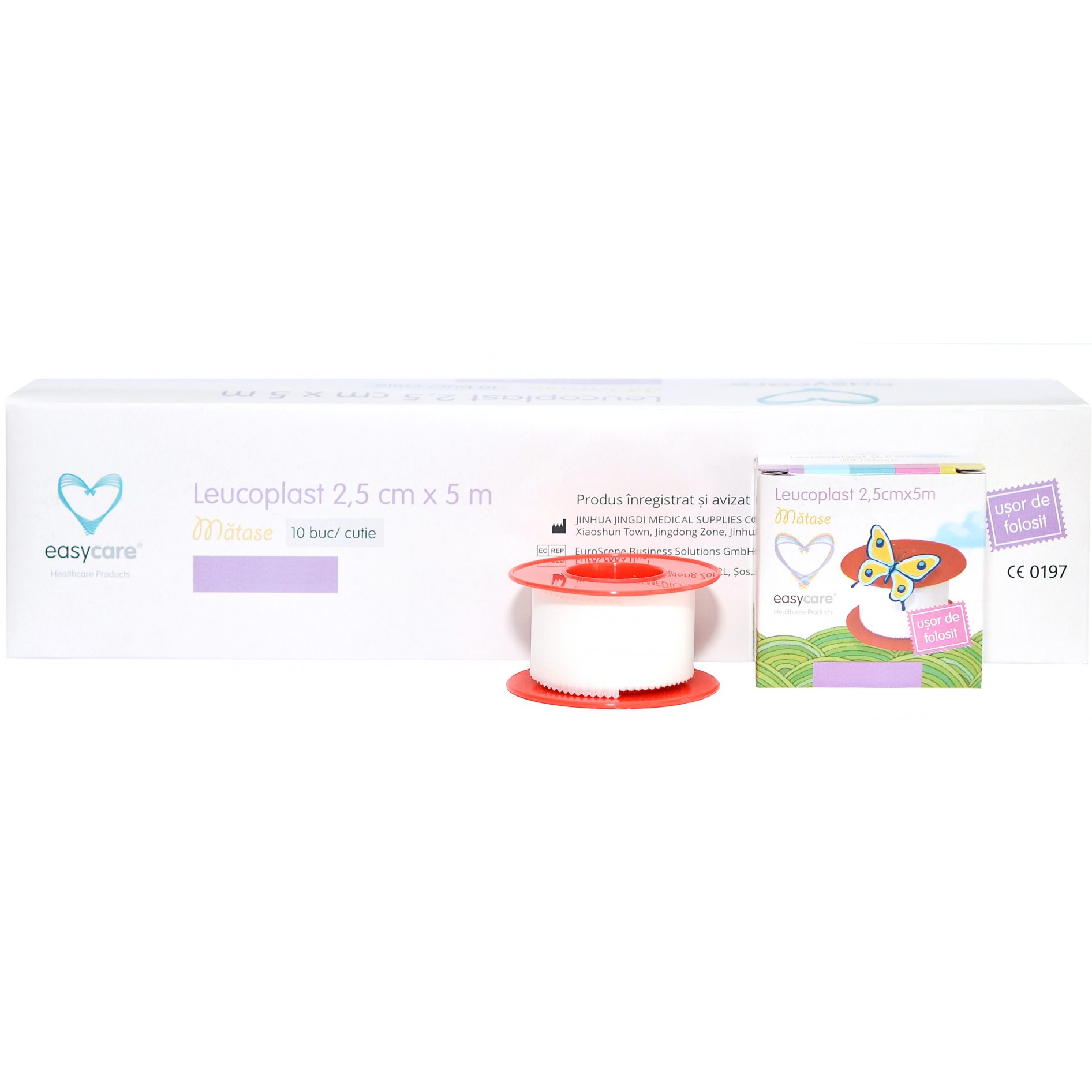 Leucoplast Matase 2,5cm x 5m in cutie individuala Easycare, 10 bucati