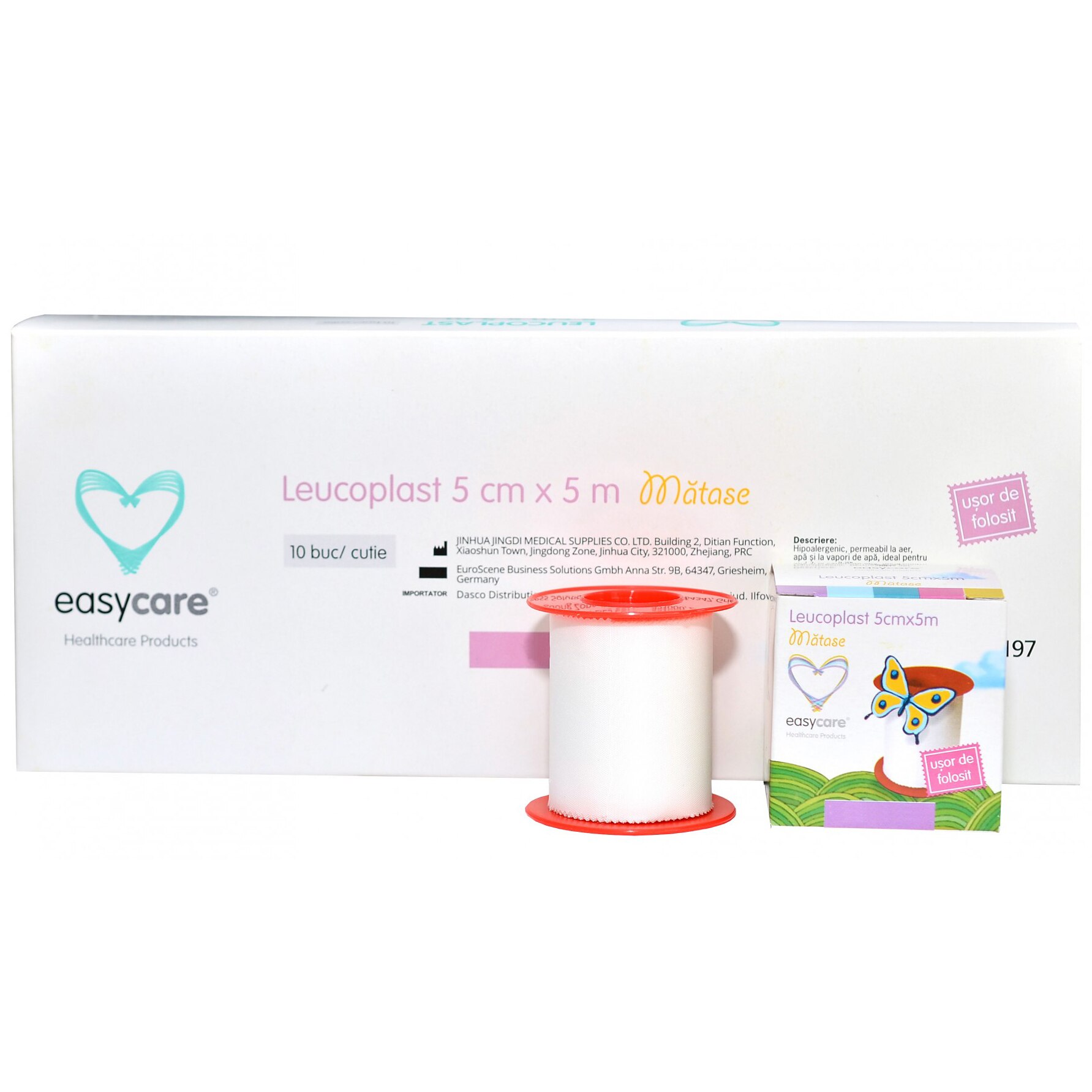 Leucoplast Matase 5cm x 5m in cutie individuala Easycare, 10 bucati