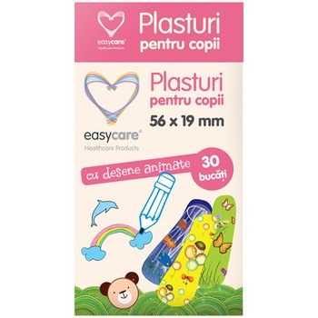 Plasturi pentru copii cu figurine 56x19 mm Easycare Baby, 30 buc/cut, 10 cutii Plasturi pentru copii cu figurine 56x19 mm Easycare Baby, 30 buc/cut, 10 cutii