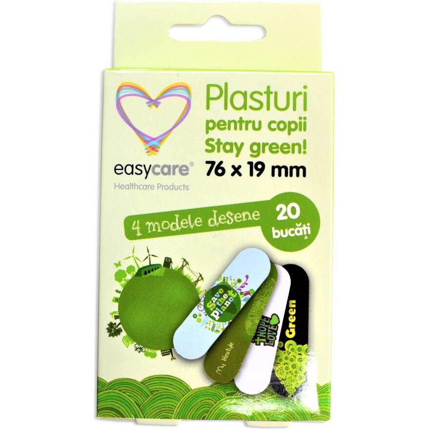 Plasturi pentru copii Stay Green 76x19mm Easycare Baby, 20 buc/cut, 12 cutii