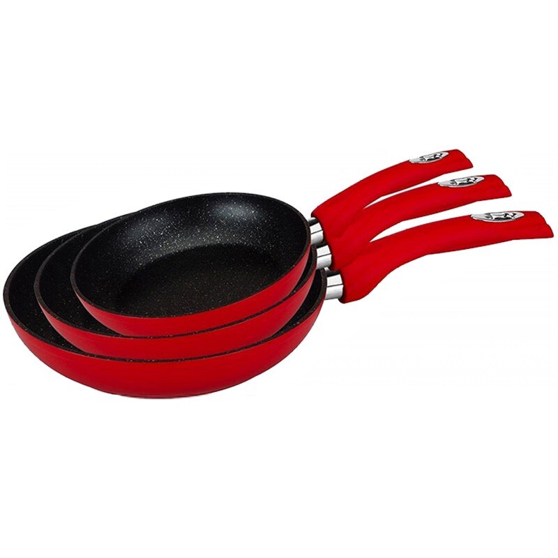 Set 3 tigai din Aluminiu cu invelis marmorat neaderent,20,24,28 cm,rosie