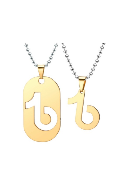 Set lant si pandantiv TikTok pentru cupluri, stainless steel, argintiu-auriu TTFMD388