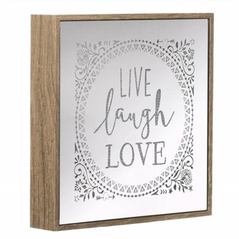 Decoratiune Pufo din lemn si oglinda cu 30 leduri, model Live Laugh Love, 21 x 21 cm Decoratiune Pufo din lemn si oglinda cu 30 leduri, model Live Laugh Love, 21 x 21 cm