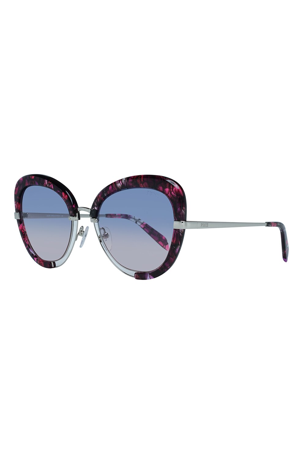 Emilio Pucci, Ochelari de soare butterfly cu lentile in degrade, Negru/Roz/Argintiu, 55-23-140 Standard