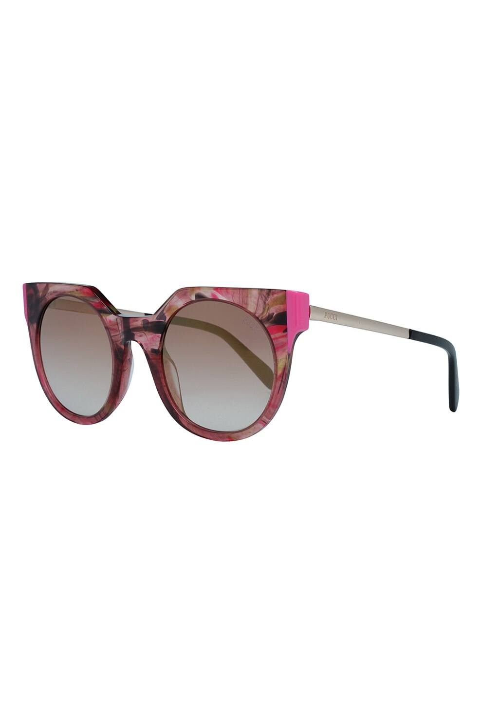 Emilio Pucci, Ochelari de soare rotunzi cu imprimeu grafic, argintiu, roz pastel, negru, 50-23-140 Standard