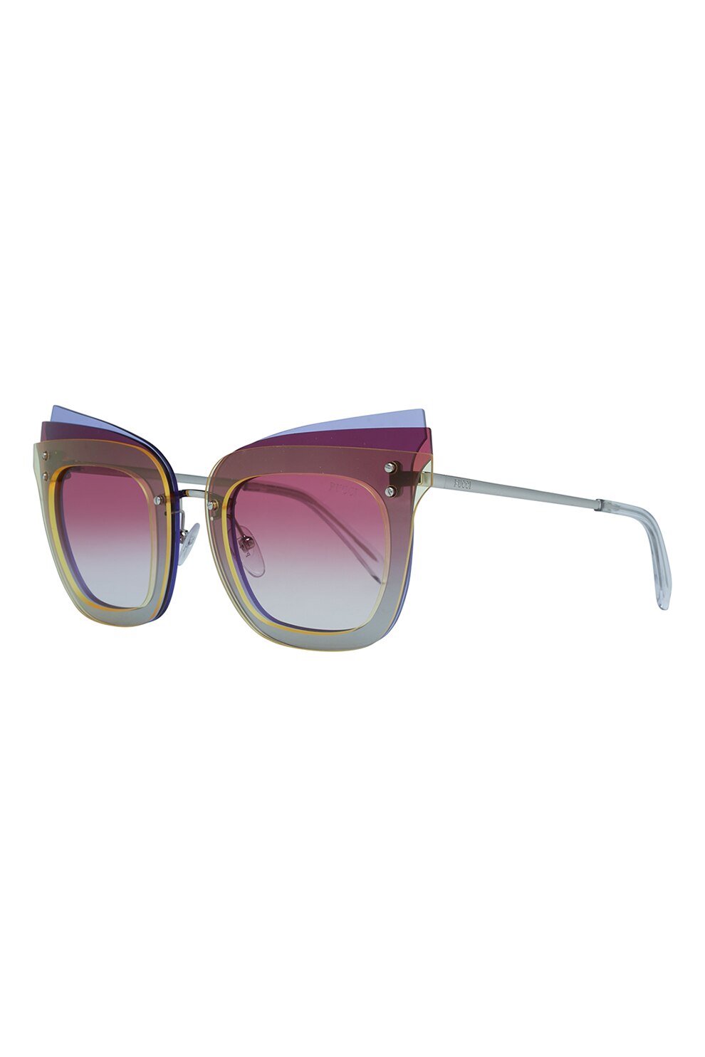 Emilio Pucci, Ochelari de soare cat-eye supradimensionati, mov, albastru pastel, argintiu, 66-15-140 Standard