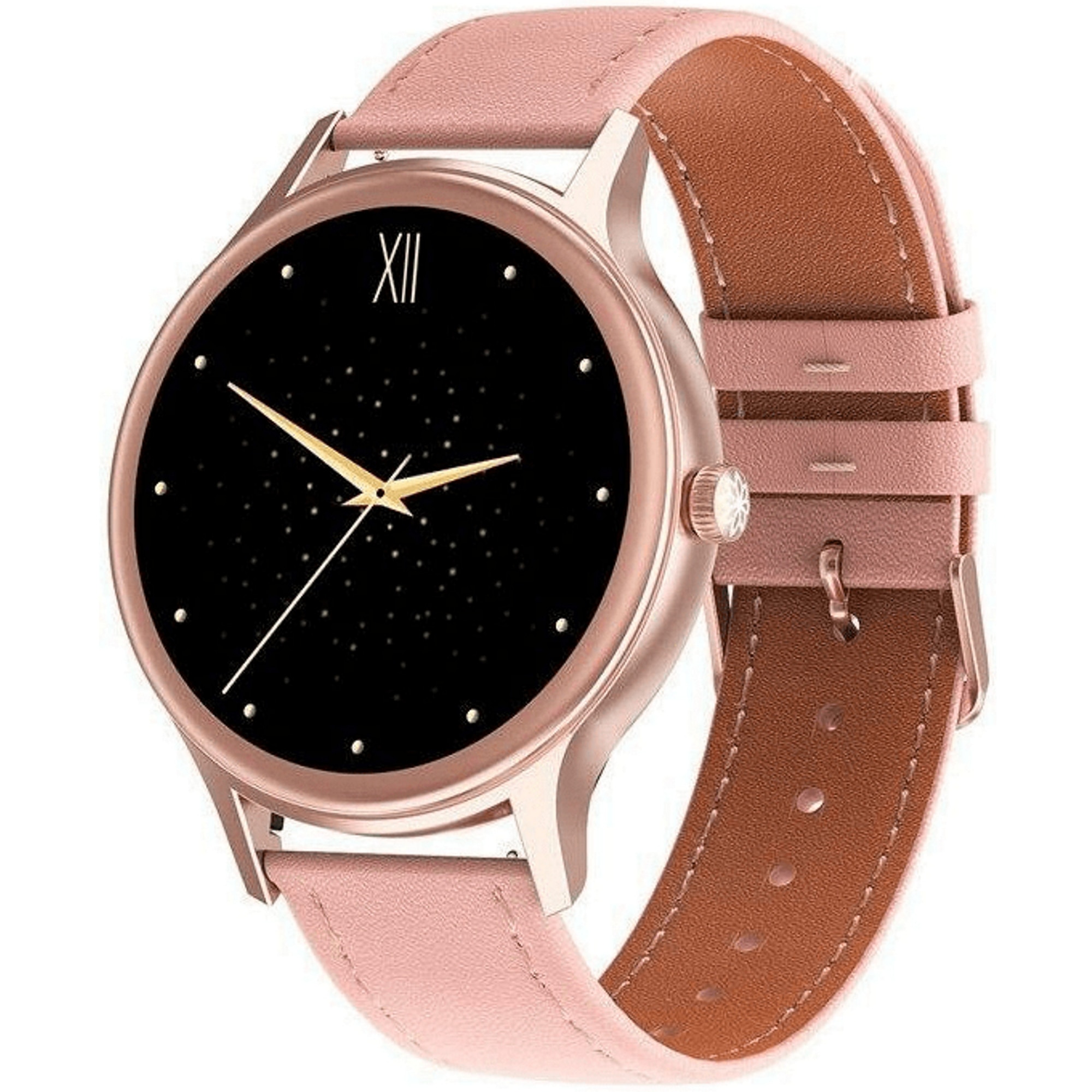 Ceas smartwatch idealStore Lux Style DT66, Funcii multisport, Monitorizare Temperatura Corporala, Monitorizare Ritm Cardiac, Tensiune, Oxigen, Menstrual Mamagement, Touchscreen, Bratara din Piele, Roz