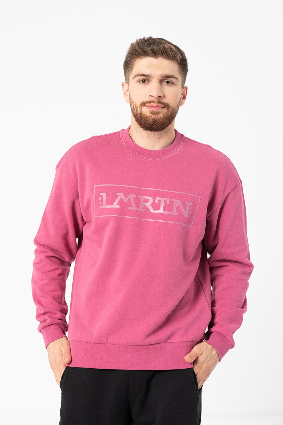 LA MARTINA, Bluza sport supradimensionata de bumbac, Roz prafuit