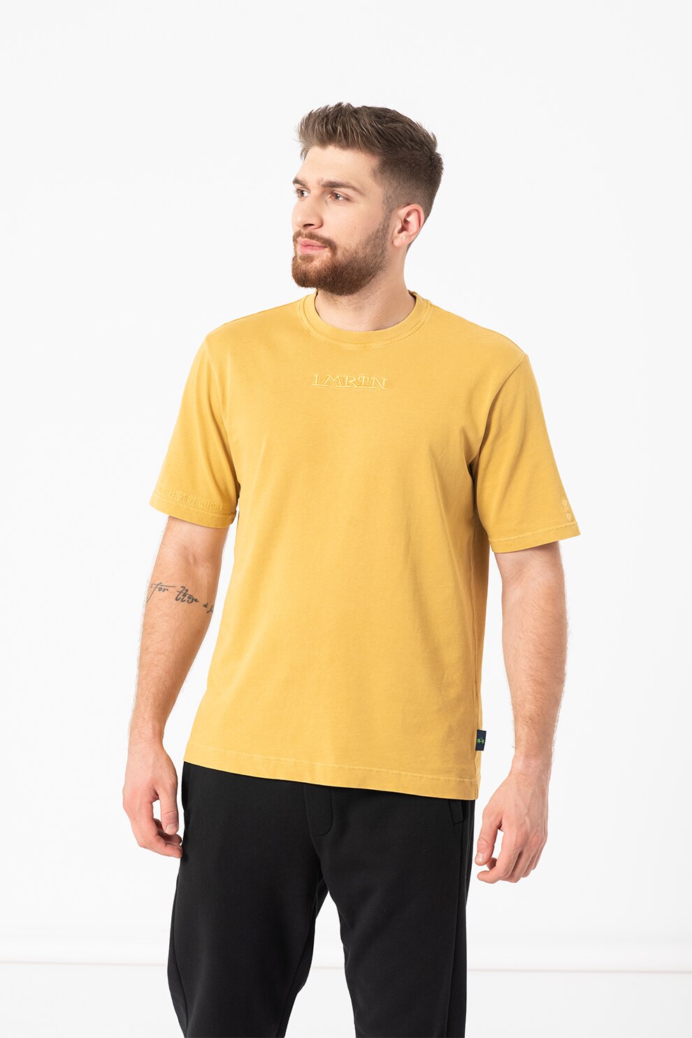 LA MARTINA, Tricou de bumbac cu logo suprdimensionat brodat, Galben mustar