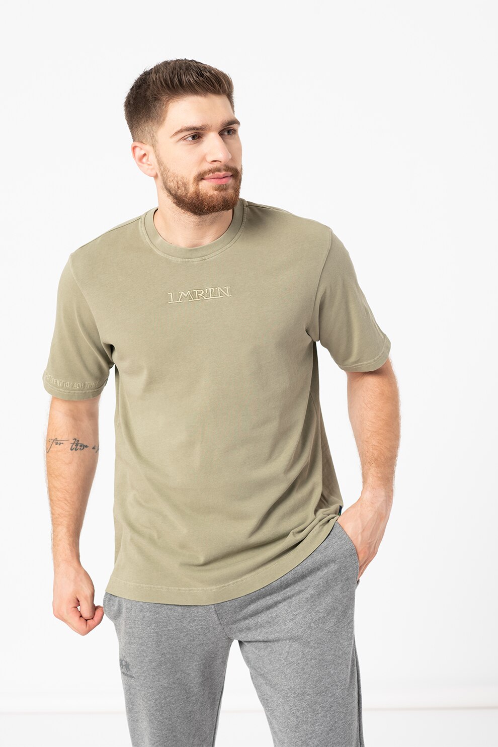 LA MARTINA, Tricou de bumbac cu logo suprdimensionat brodat, Verde sparanghel