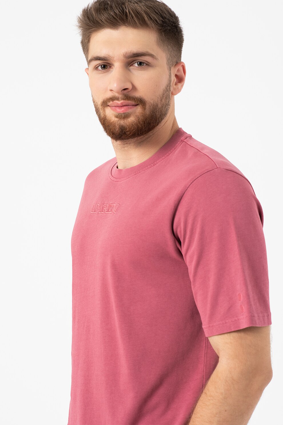 LA MARTINA, Tricou de bumbac cu logo suprdimensionat brodat, Roz prafuit