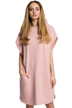 Rochie Moe, cu maneca scurta, cu buzunare, cu gluga, Roz Pudra, 36-38 Rochie Moe, cu maneca scurta, cu buzunare, cu gluga, Roz Pudra, 36-38