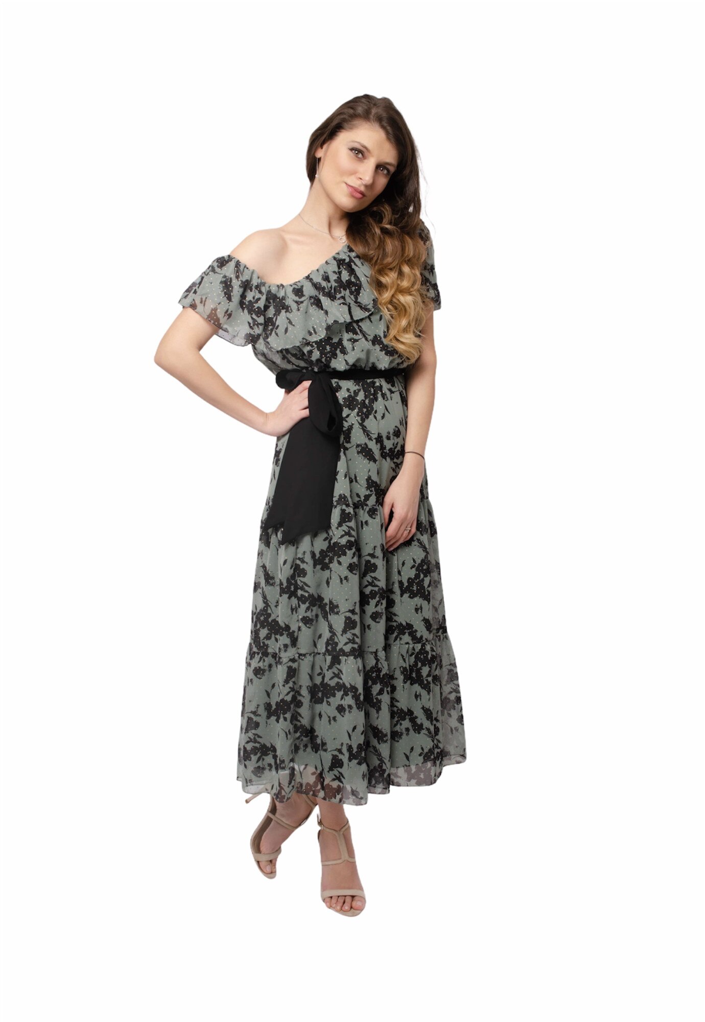 Rochie maxi, Lila, verde, Verde inchis