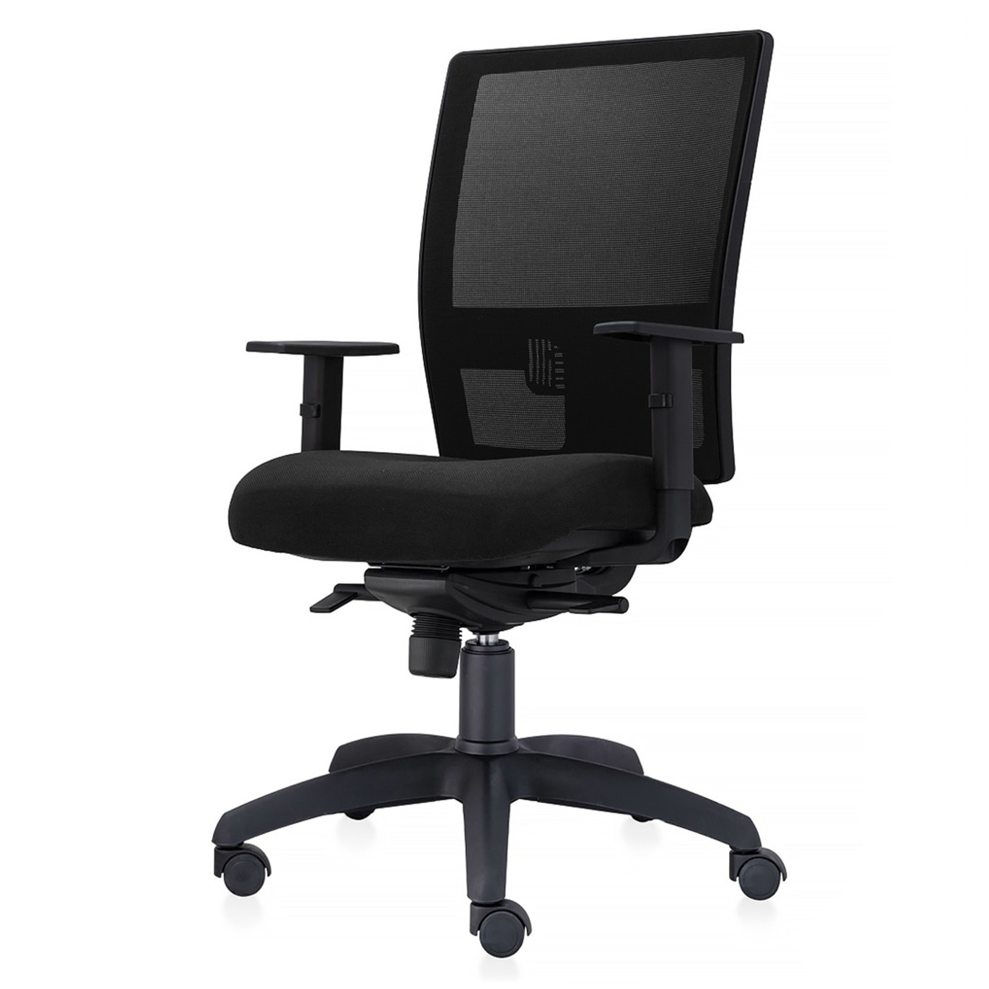 Scaun ergonomic de birou TRAFFIC CHAIRS SMART ECO, tapiterie textil NEGRU, spatar reglabil pe inaltime mesh NEGRU