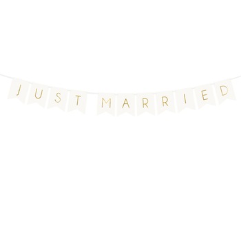 Banner Just Married, Deco, Alb/Auriu, 15 x 155 cm Banner Just Married, Deco, Alb/Auriu, 15 x 155 cm