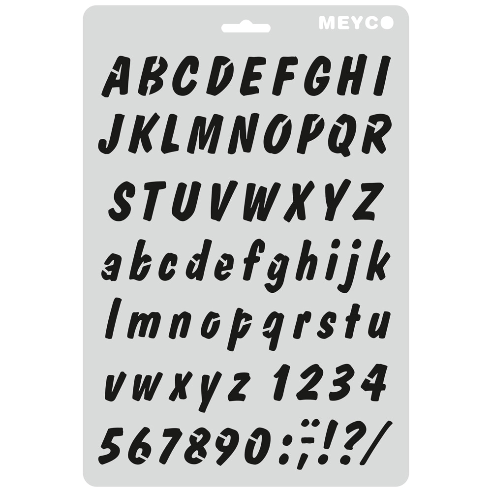 Sablon litere si cifre caligrafice bolduite, A4 (31x21cm), plastic, Meyco