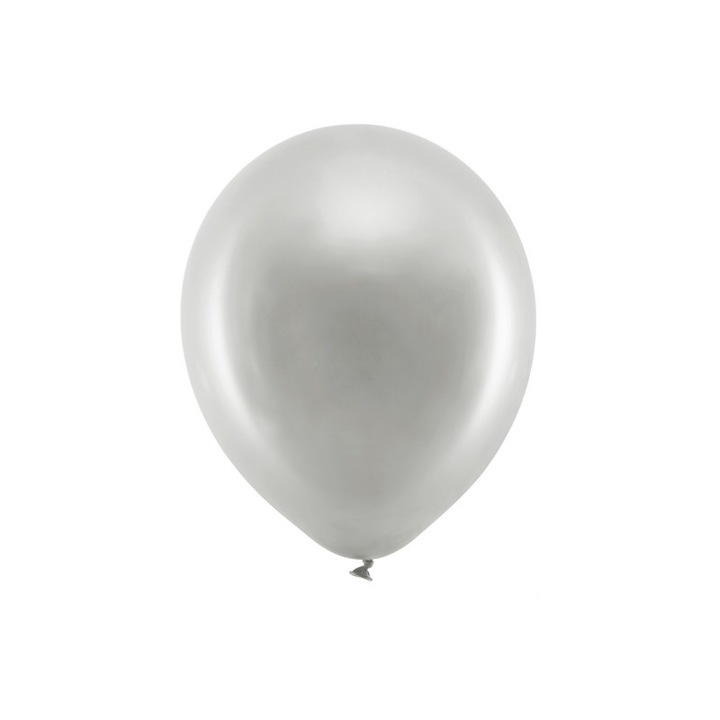 Set 10 baloane latex metalizate, Deco, Argintiu, 30cm