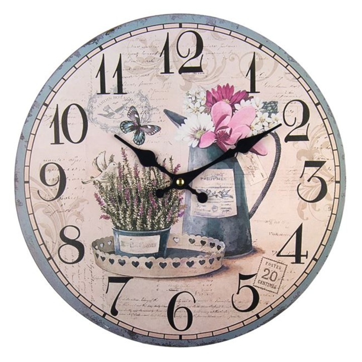 Ceas pentru perete, model vaza cu flori, 33.8 cm diametru, Nebunici