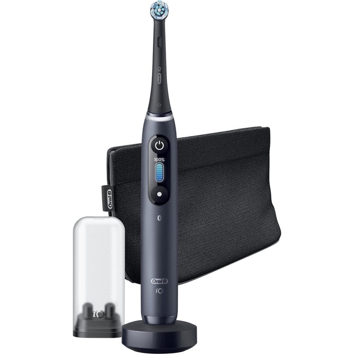 Електрическа четка за зъби Oral-B iO 8 Special Edition, магнитна технология, микровибрации, 6 почистващи програми, цветен OLED дисплей, куфар за пътуване, черен