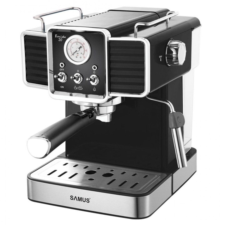 Espressor cafea, cafea macinata, 20 bar, 1350 W, capacitate 1.5 litri, design retro, negru
