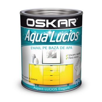 Vopsea email pe baza de apa Oskar Aqua Lucios, Alb pur, 0.6 l Vopsea email pe baza de apa Oskar Aqua Lucios, Alb pur, 0.6 l