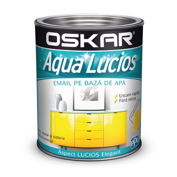 Vopsea email pe baza de apa Oskar Aqua Lucios, Galben Impuls, 2.5 l Vopsea email pe baza de apa Oskar Aqua Lucios, Galben Impuls, 2.5 l