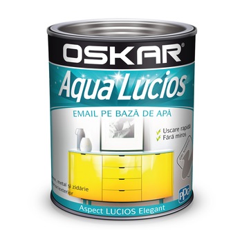 Vopsea email pe baza de apa Oskar Aqua Lucios, Gri Nordic, 0.6 l Vopsea email pe baza de apa Oskar Aqua Lucios, Gri Nordic, 0.6 l