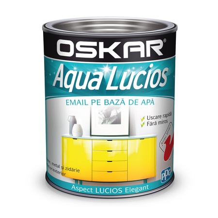 Vopsea email pe baza de apa Oskar Aqua Lucios, Rosu Spirit, 0.6 l