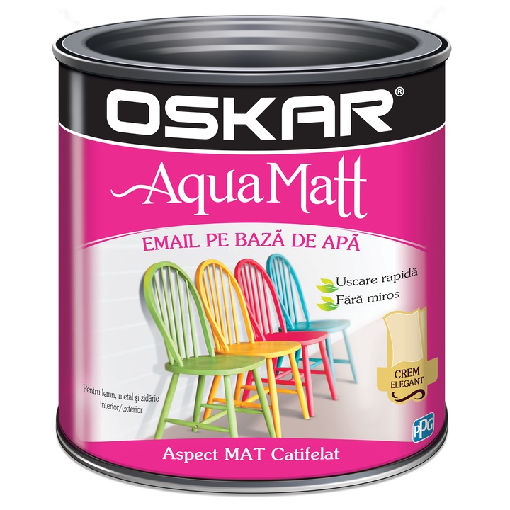 Vopsea email pe baza de apa Oskar Aqua Matt, Crem elegant, 0.6 l