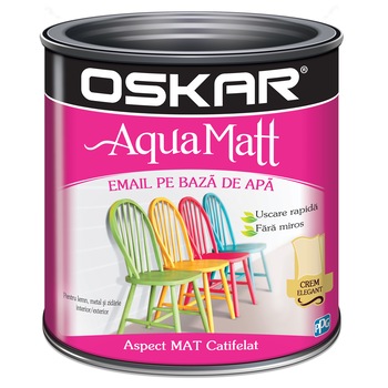 Vopsea email pe baza de apa Oskar Aqua Matt, Crem elegant, 0.6 l Vopsea email pe baza de apa Oskar Aqua Matt, Crem elegant, 0.6 l