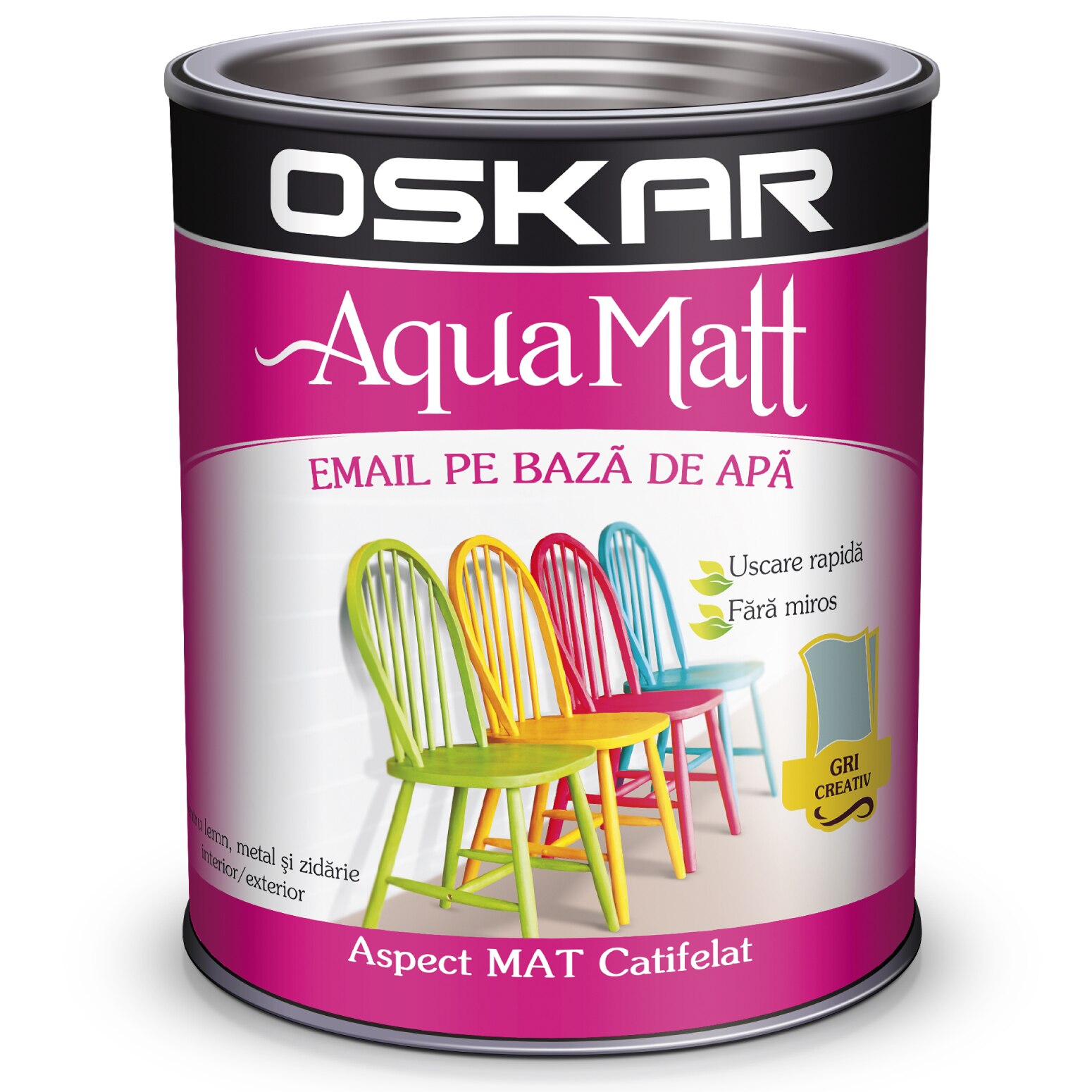 Vopsea email pe baza de apa Oskar Aqua Matt, Gri creativ, 2.5 l