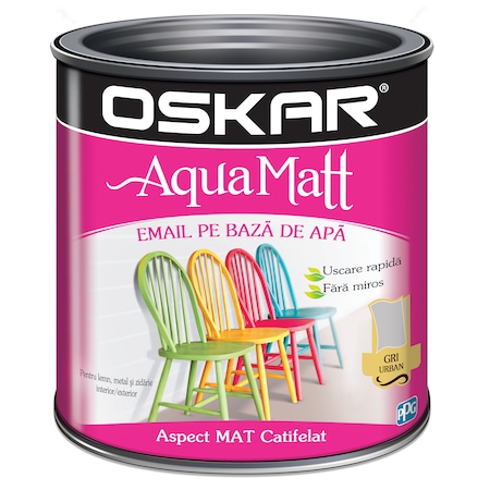 Vopsea email pe baza de apa Oskar Aqua Matt, Gri urban, 0.6 l