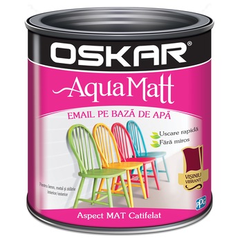 Vopsea email pe baza de apa Oskar Aqua Matt, Visiniu vibrant, 0.6 l Vopsea email pe baza de apa Oskar Aqua Matt, Visiniu vibrant, 0.6 l