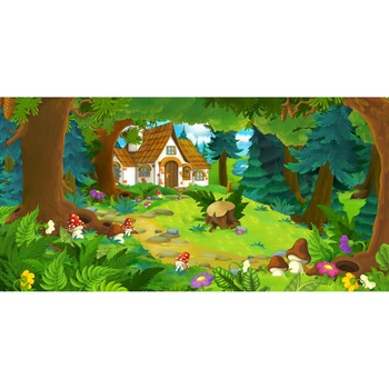 Fototapet de perete autoadeziv si lavabil Casuta din padure, desene copii, 270 x 200 cm Fototapet de perete autoadeziv si lavabil Casuta din padure, desene copii, 270 x 200 cm