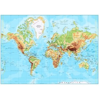 Tablou canvas Harta fizica a lumii, 60 x 40 cm Tablou canvas Harta fizica a lumii, 60 x 40 cm