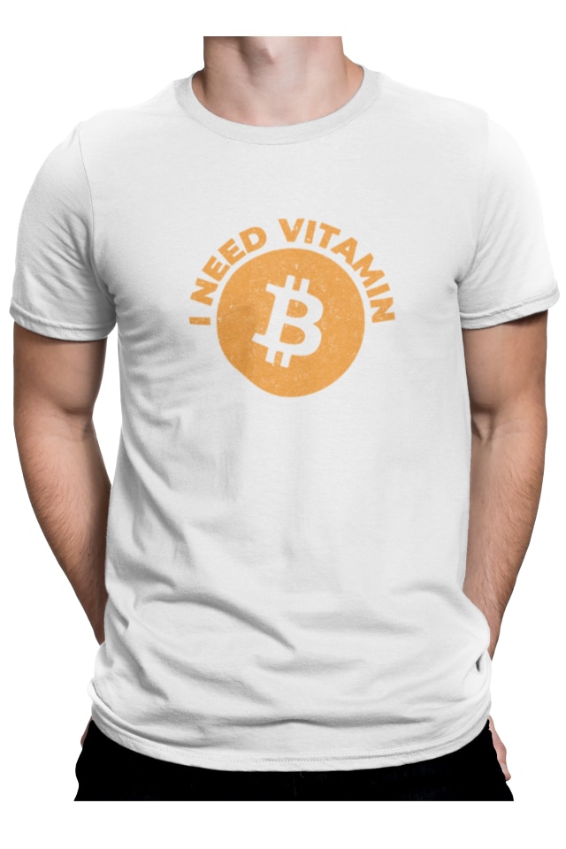 Tricou pentru barbati cu Bitcoin, Priti Global, imprimat cu mesaj amuzant, I need vitamin B, Alb
