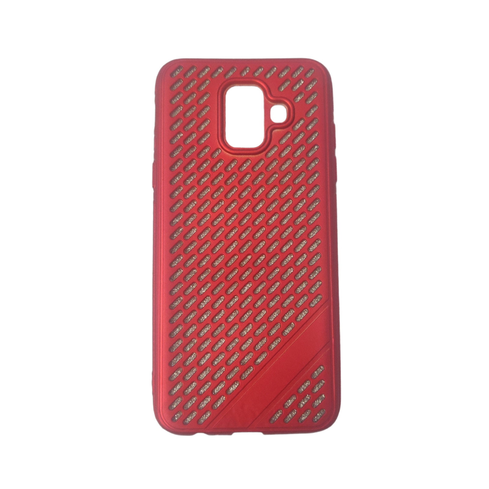 Husa compatibila cu Samsung Galaxy J6 (2018), Silicon Rosu cu gauri, cu Folie Sclipici Argintiu