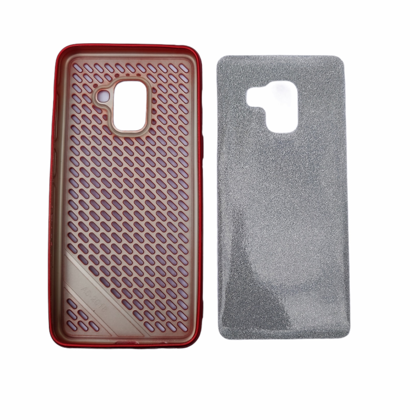 Husa compatibila cu Samsung Galaxy J6 (2018), Silicon Rosu cu gauri, cu Folie Sclipici Argintiu