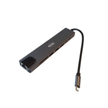 Hub USBC 8 in 1 RikBo® USB Type-C la 1 x USB-C - Power Delivery, 1 x USB 3.1 Type C, 2 x USB 3.0, 1 x 4K HDMI, 1 RJ45 10M/100M Ethernet, 1 x SD Card, 1 x TF Card slot Hub USBC 8 in 1 RikBo® USB Type-C la 1 x USB-C - Power Delivery, 1 x USB 3.1 Type C, 2 x USB 3.0, 1 x 4K HDMI, 1 RJ45 10M/100M Ethernet, 1 x SD Card, 1 x TF Card slot