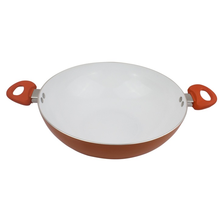 Тиган УОК ELEKOM, висококачествено, незалепващо, керамично покритие и стъклен капак, 30 см