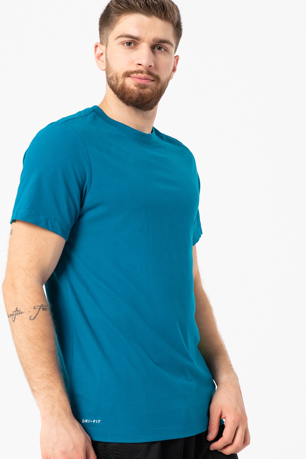 Nike, Tricou cu imprimeu si tehnologie Dri-FIT, pentru antrenament, Albastru petrol
