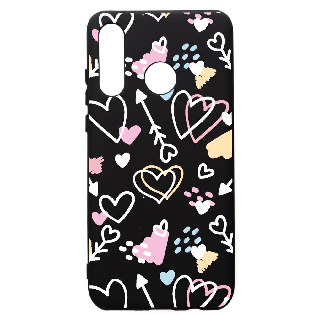 Husa Silicon Premium compatibila cu Huawei P30 Lite, Love Symbols, cu interiorul din material textil, protectie camera, PB764