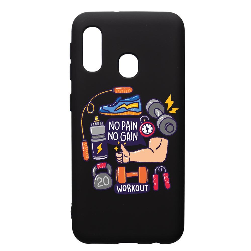 Husa Silicon Premium compatibila cu Samsung Galaxy A20E, Workout - No Pain No Gain, cu interiorul din material textil, protectie camera, PB783