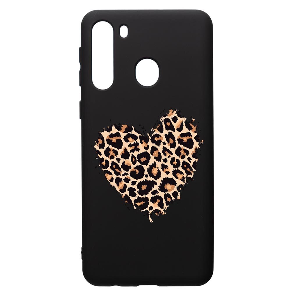 Husa Silicon Premium compatibila cu Samsung Galaxy A21S, Leopard Heart, cu interiorul din material textil, protectie camera, PB761