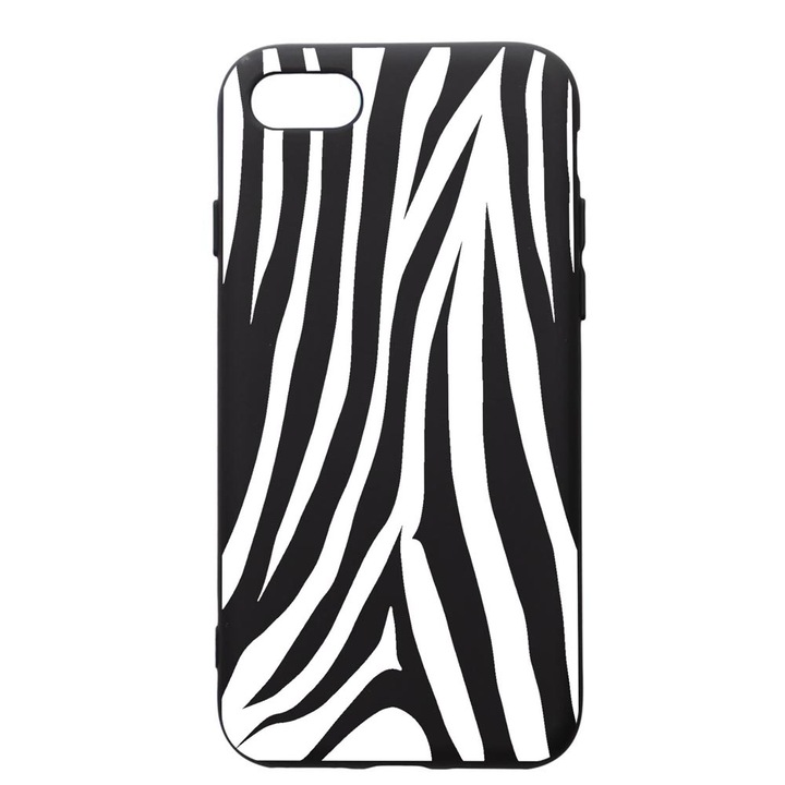 Husa Silicon Premium compatibila cu Apple iPhone SE 2 / iPhone 8 / iPhone 7, Zebra, cu interiorul din material textil, protectie camera, PB785
