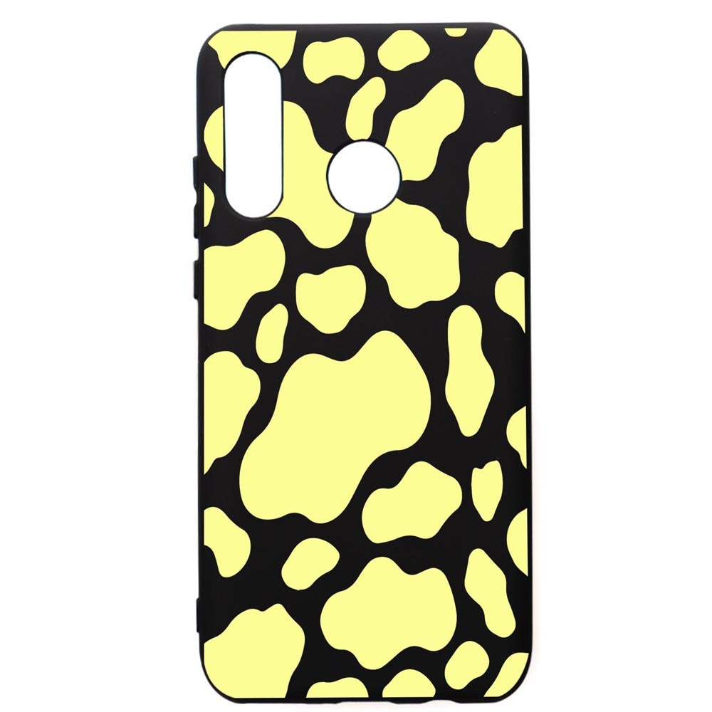 Husa Silicon Premium compatibila cu Huawei P30 Lite, Yellow Cow, cu interiorul din material textil, protectie camera, PB787
