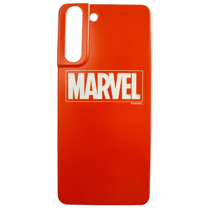 Предпазен гръб Marvel Case, 002, Full Print, за Samsung Galaxy S21, Червен/Бял