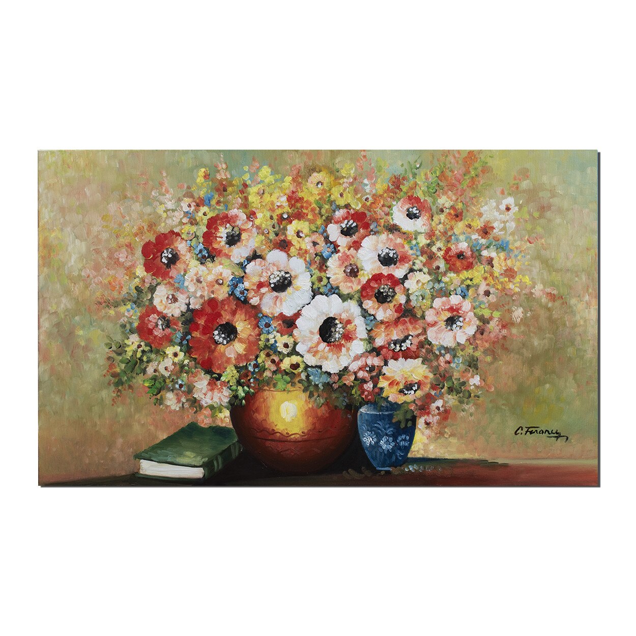 Tablou living, dormitor pictat manual - Poezia florilor - pictura 100x60cm ulei pe panza