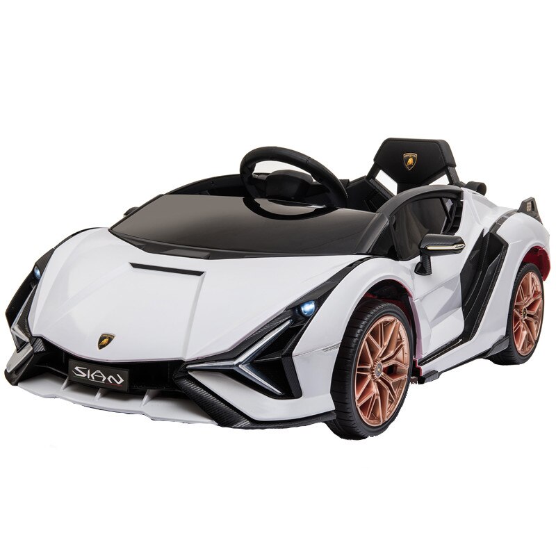 Masinuta electrica 12V cu roti EVA si scaun din piele Lamborghini Sian Alb